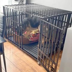 XXL Large Heavy Duty Dog Crate Strong Pet Cage Tear Resistant Square Tube Metal Kennel Playpen with Lockable Wheels and Tray Pet Shop
