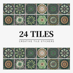 24 pieces of Mandala Retro Pattern Glossy Self-adhesive Tile Stickers for Kitchen and Bathroom Removable Waterproof Wall Sticker Home Decor