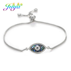 Juya 18K Real Gold Plated Adjustable Chains Multicolor Zirconia Hamsa Fatima Enamel Greek Evil Eye Charms Bracelets For Women