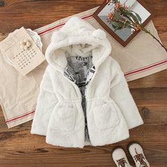 Toddler Girls' Winter Sherpa Jacket - Cute Solid Color Fleece Lined Hooded Coat Warm Casual Outerwear