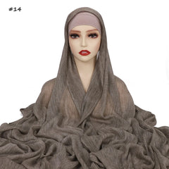 Ramadan Crinkle Rayon Hijabs with Cap Muslim Hijabs for Women Shawls Solid Instant Headscarf Wraps Stripe Islamic Turban Foulard