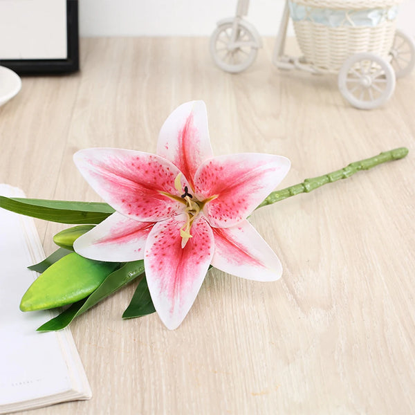 Real Looking 3D Printing Lily Branch  Artificial Flowers White Fake Flowers Flores for Wedding Home Garden Decoration Home Decor, Plants & flowers