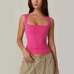 Women’s Square Neck Sleeveless Crop Tank Top – Y2K Style