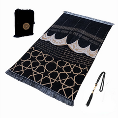 Muslim Prayer Rug Islamic Turkish Black Chenille Ramadan Washable Mat Woaven Islam Carpet Portable Muslims Rug