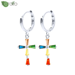 925 Sterling Silver Needle Fashion Cross Pendant Hoop Earrings for Women Vintage Gold Color Small Earrings Luxury Jewelry Gifts
