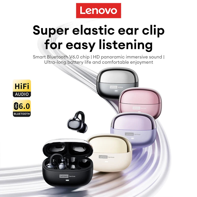 Choice Lenovo LE302 OWS Ear Clip Wireless Earphones Low Latency HD Call Bluetooth Headphones HiFi Music Sport Fashion Earbuds