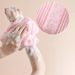 Japanese Deep Cleansing Exfoliating Bath Towel - Long Handle Back Scrubber & Body Washcloth for Shower, Reusable Scrub Brush