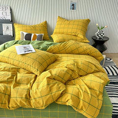 Pure Cotton Japanese Style Duvet Cover With Plaid Print  King Four Seasons Universal Bedding Cover Comfortable and Skin-friendly