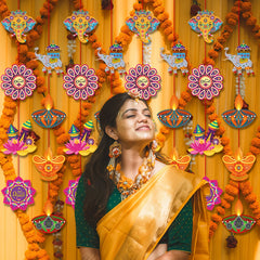Happy Diwali Hanging Decoration Supplies Indian Festival of Lights Hanging Banner Deepavali Suture Paper Circle Garland Diwali