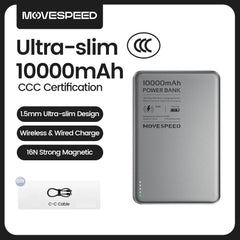 MOVESPEED S10 Slim Magnetic Power Bank 10000mAh PD20W Portable Charger Wireless External Battery for iPhone 16 Samsung Powerbank