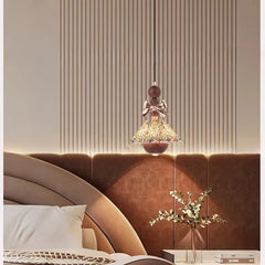 French Retro Floral Pendant Light Luxury Nordic Design Walnut Wood Gril Bedroom Hanging Light for Hallway Bedroom Home Decor