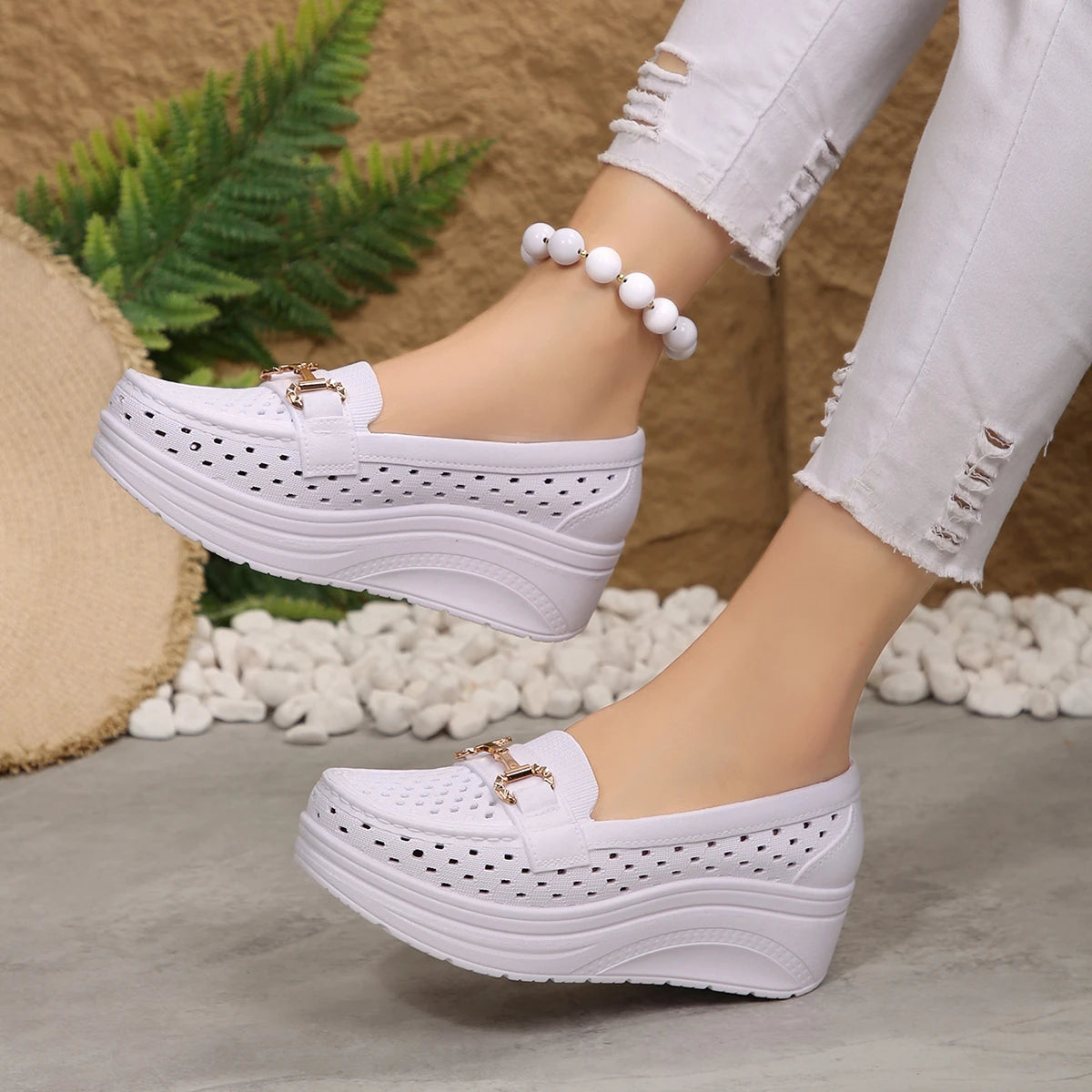 Women’s Breathable Wedge Sneakers Non-Slip Thick Sole Shoes