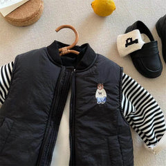 Children's Cotton Waistcoat Boys 2025 Winter Baseball Collar Vest Jacket Baby Keep Warm Sleeveless Jacket Girls Embroidery Top