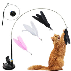 Interactive Cat Toy Handfree Cat Stick Kitten Playing Teaser Wand Toy Suction Cup Feather Wand Pet Supplies Simulation Feather Pet Shop