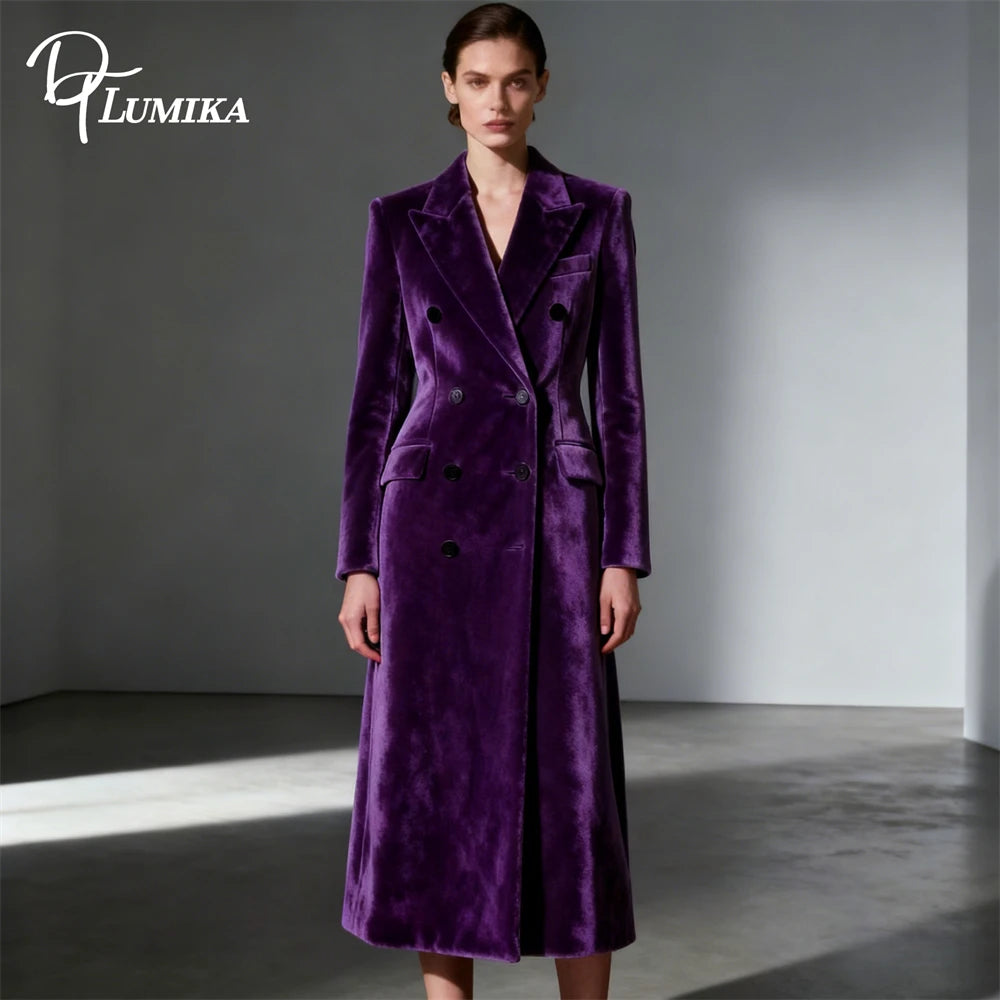 High-End Velvet Double-Breasted Women’s Suit Coat XS–2XL