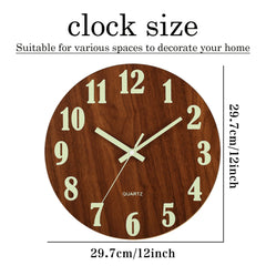 12 Inch Luminous Wall Clock Wood Silent light in dark night Nordic Fashion Wall Clock Non Ticking Clock With Night Light Home Decor