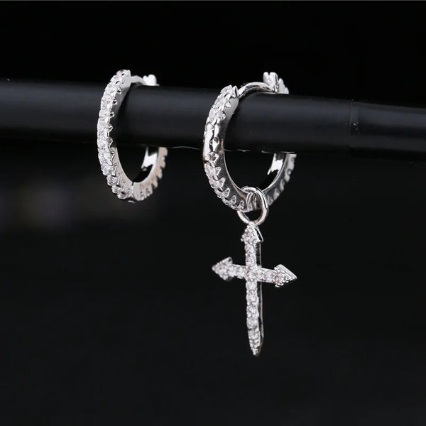 925 Sterling Silver Cross Pendant Asymmetric Hoop Earrings For Women Men Simple Personality New Trend Jewelry Wholesale