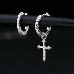 925 Sterling Silver Cross Pendant Asymmetric Hoop Earrings For Women Men Simple Personality New Trend Jewelry Wholesale