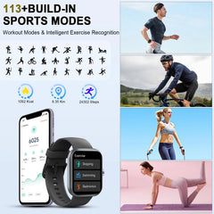 Smart Watch(Answer/Make Calls), 1.96" Smartwatches, Fitness Tracker, Sleep Monitor, Pedometer, 100+ Sport Modes, IP68 Waterproof