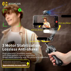 AOCHUAN 3-Axis Handheld Gimbal Phone Stabilizer with Extension Rod  8.0 Anti Shake Face Tracking for Phone Outdoor Shooting Vlog