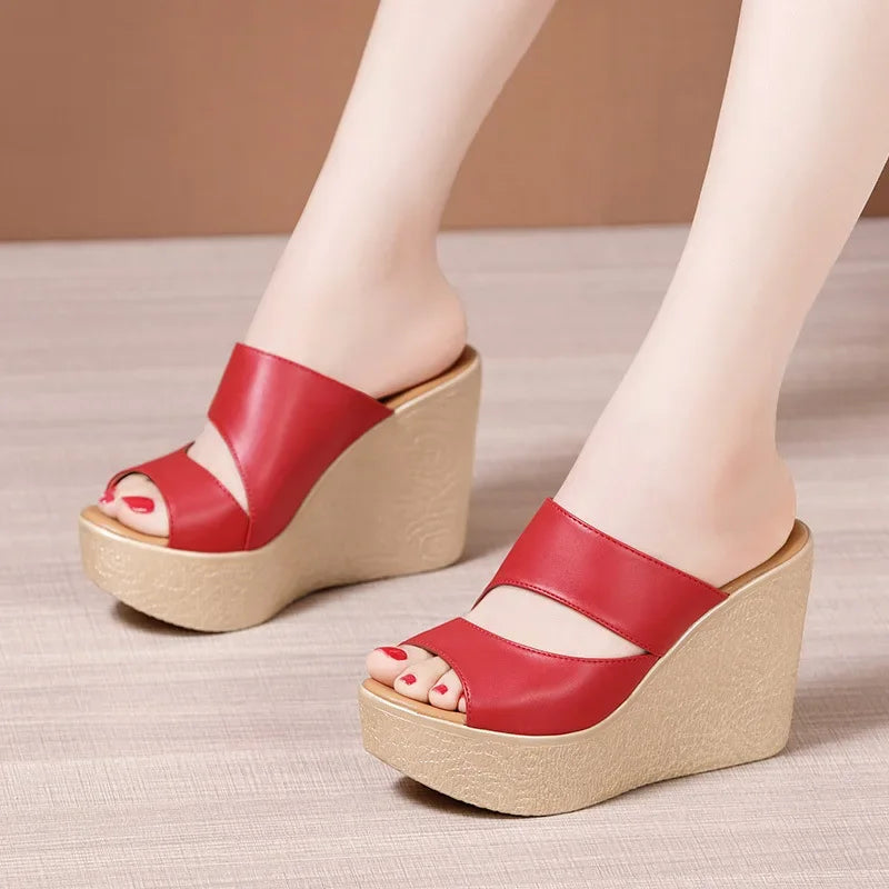 11cm Extreme High Heels Women Chunky Wedges Shoes for Wedding Office Model 2025 Summer Platform Slides Small Size 32-43