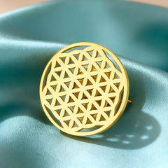 Dawapara Flower of Life Brooch Minimalist Sacred Geometry Spiritual Symbol Lapel Pin Protection Amulet Stainless Steel Jewelry
