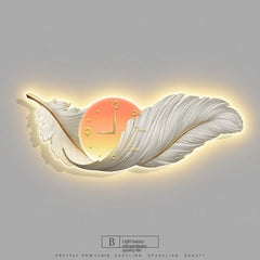 LED Feather Wall Clock Lamp – Home Decor Clock Light