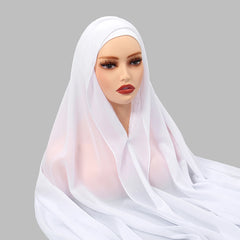 Premium Chiffon Hijab With Bulit-in Magnets Solid Color Easy To Wear Shawl Wrap With Undercap For Muslim Women