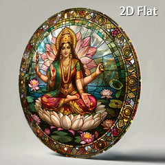 A statue of an Indian goddess sitting on a lotus throne sign,serene and sacred image,ideal spiritual space decoration,room décor