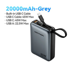 Vention CCC 45W 20000mAh Power Bank Fast Charging Portable Charger for Xiaomi iPhone Pro Max Samsung Galaxy Battery 3C Powerbank