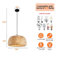 30cm Bamboo Rattan Pendant Lamp – Handwoven E27 Light Home Decor