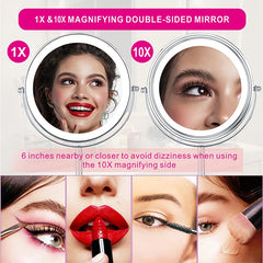 8inch 10X Magnifying LED Makeup Mirror with 3 Color Light Touch Switch Double Side USB Charging Desktop Vanity Cosmetic Mirror