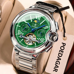 POEDAGAR Luxury Business Male Watch Date Week Stainless Steel Tourbillon Men Clock Waterproof Automatic Mechanical Men's Watches