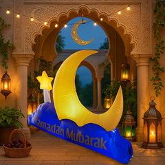 7FT Ramadan Mubarak Inflatable Blue Crescent Decor Yellow Star Islamic Holiday  Decorative Supplies Ramadan Inflatable For Yard