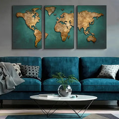 Retro World Map 3pcs/set Canvas Posters Nordic Wall Decor Wall Art Canvas Painting Living Room Bedroom Corridor Wall Decoration