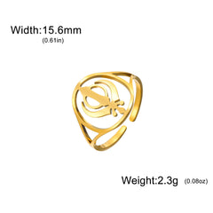 Hollow out Sikh symbol ring, stainless steel adjustable ring, sickle element, fashionable jewelry gift