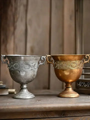 Vintage High Foot Iron Vase Classical Living Room Dry Flower Arrangement Accessories Creative Home Metal Flower Pot Decoration