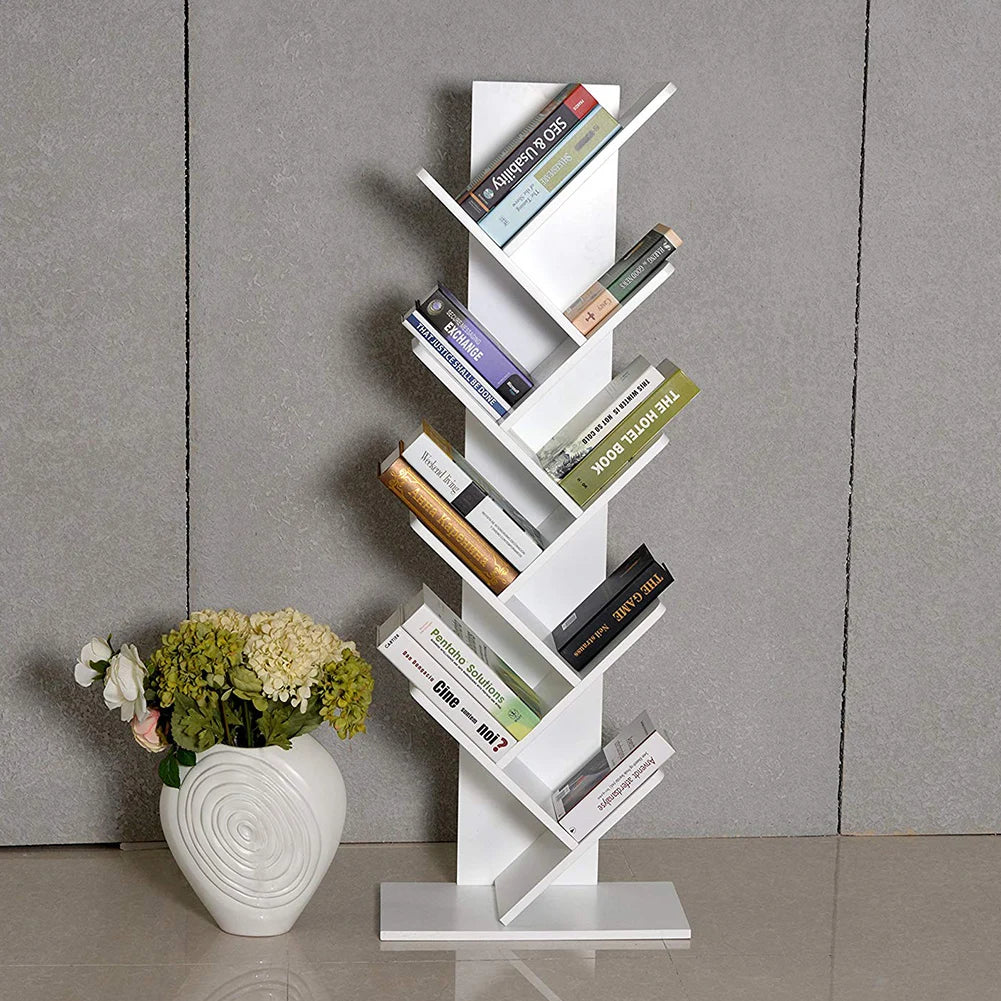 【Breeins】Rustic Standing Tree Bookshelf Wood Display Rack For Home Office FurnitureStorage Organizer Shelf Bookcase
