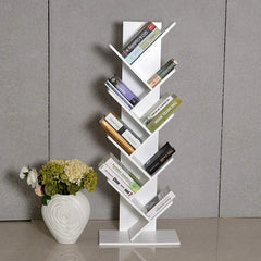 【Breeins】Rustic Standing Tree Bookshelf Wood Display Rack For Home Office FurnitureStorage Organizer Shelf Bookcase