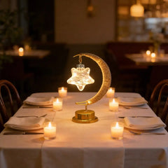 1pc Ramadan Table Lamp Gold Moon Decorative Night Light With Hanging Star or Ball Battery Powered Perfect For Home Bedroom Decor