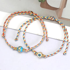 Lucky Eye Adjustable Colorful Braided Rope Bracelet Turkish Evil Eye Bead Copper Zircon Charm Bracelet for Women Men Jewelry