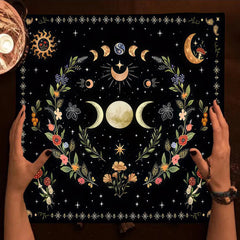 Tree Of Life Tarot Card Tablecloth Moon Phase Plants Table Cloth For Tarot Witch Wicca Altar Cloth Divination Cloth Card Pad