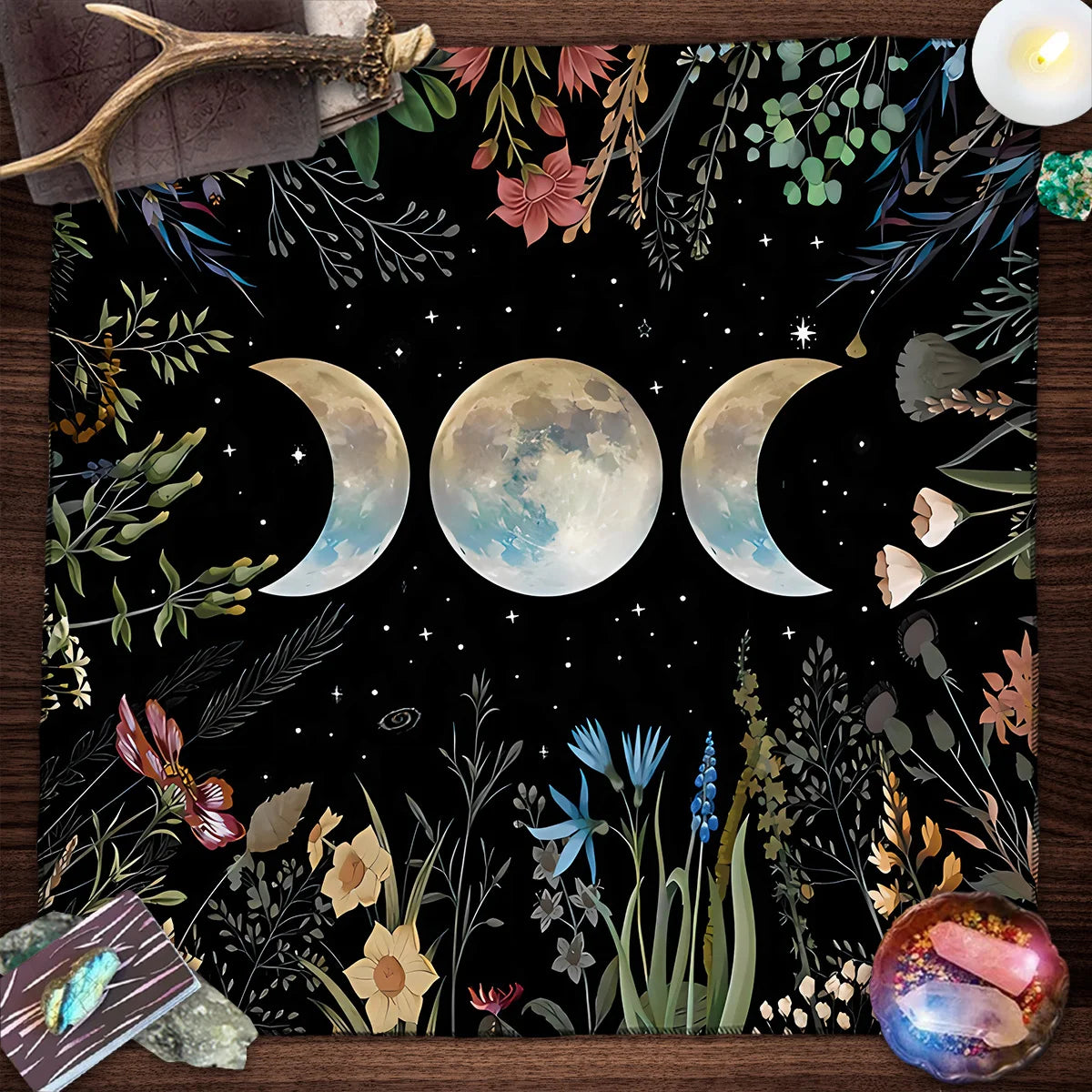 Tree Of Life Tarot Card Tablecloth Moon Phase Plants Table Cloth For Tarot Witch Wicca Altar Cloth Divination Cloth Card Pad