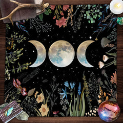 Tree Of Life Tarot Card Tablecloth Moon Phase Plants Table Cloth For Tarot Witch Wicca Altar Cloth Divination Cloth Card Pad