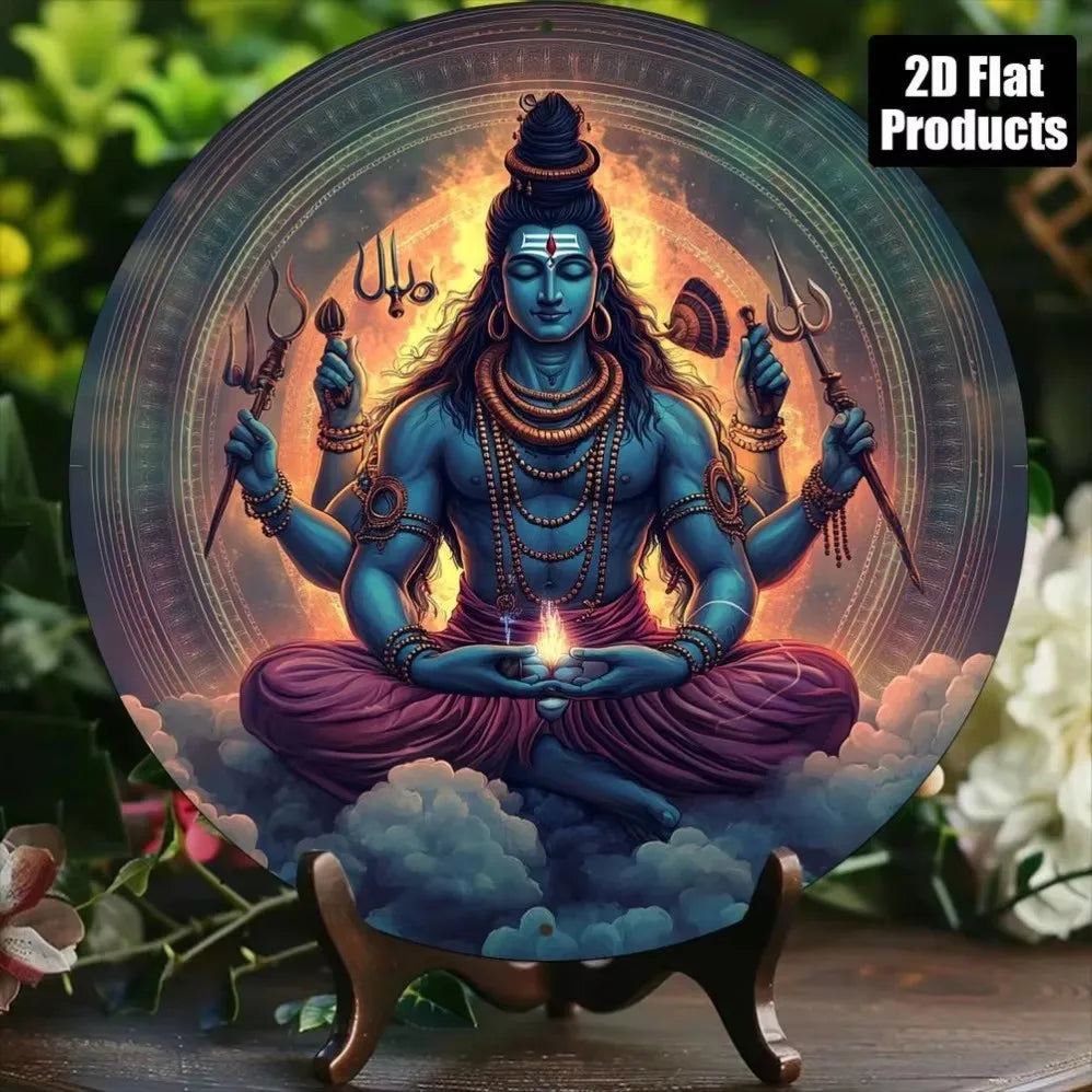 1pc Vintage Hindu Goddess Durga Statue - Aluminum Wall Art Plaque with Lion mount, Golden & Black Indian deity Decor for Home