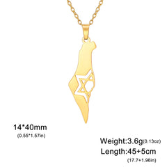 EUEAVAN Israel Palestine Map Necklaces for Women Men Stainless Steel Hebrew Star of David Pendant Jewish Jewelry Gifts Wholesale