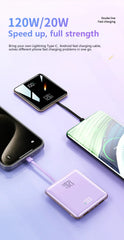 New 500000mAh Mini Power Bank Built-in 4 Cables Large Capacity Super Fast Charging External Battery for IPhone Samsung