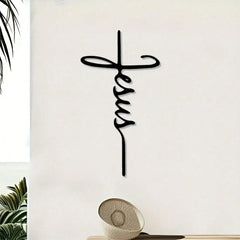 Vintage Metal Jesus Cross Wall Art Abstract Minimalist Christian Home Decor Gift