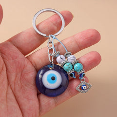 Aihua Lucky Eye Alloy Fatima Hand Keychain Heart Glass Bead Blue Turkish Evil Eye Key Chain Car Keyring for Women Men Jewelry