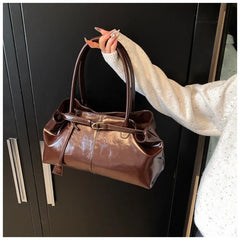 Large Capacity Oil PU Leather Shoulder & Tote Bag for Women